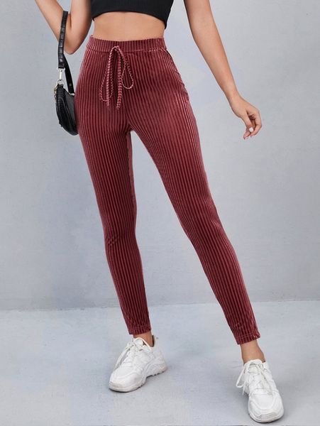 

tie waisted rib-knit velvet pants t5vi#, Black;white