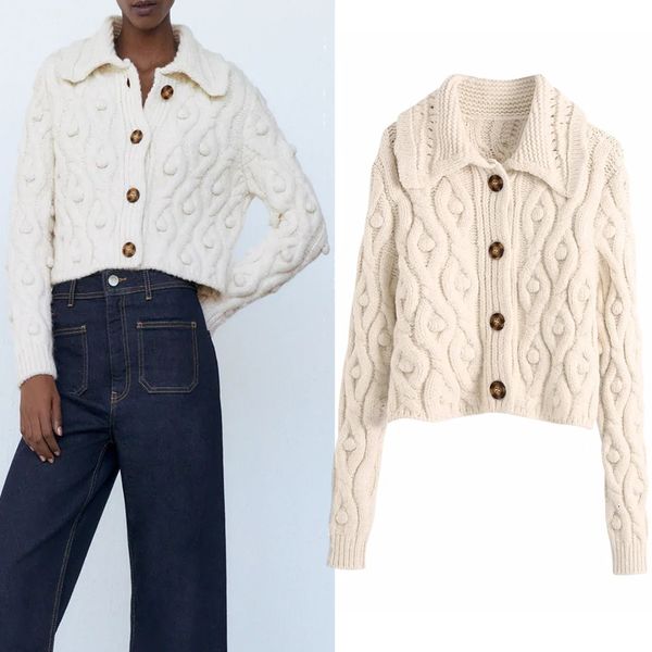

2021 new cardigan women pompoms cropped knitted cardigans sweaters ladies autumn long sleeve lapel collar button up casual jacket c875, White;black