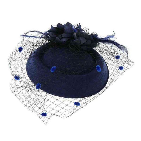 

hat hair accessories retro short hair feather flower veil cheongsam show banquet head accessories hat yarn decor, Blue;gray
