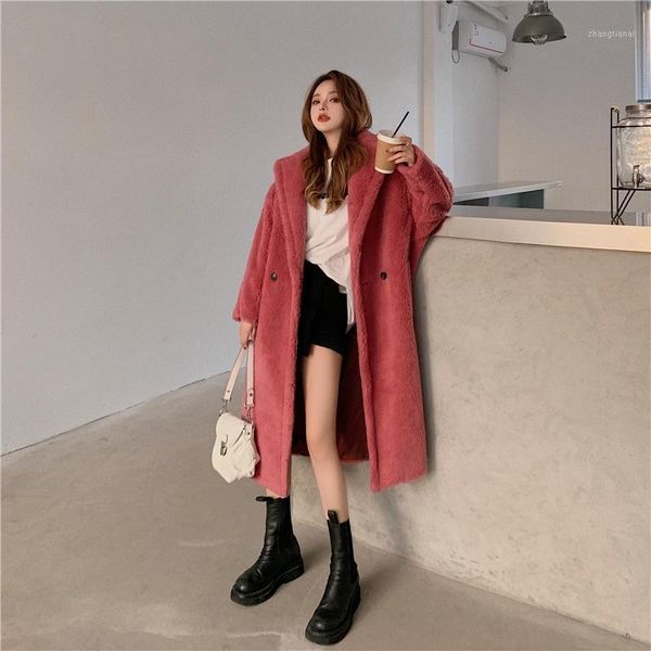 

winter warm women lady elegant faux fur plush woolen jacket loose outwear coat overcoat cardigan clothes1, Black