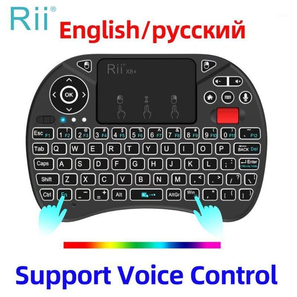 

rii x8+ 2.4g mini wireless keyboard with touchpad voice remote control backlit rechargable li-ion battery for android tv box pc1