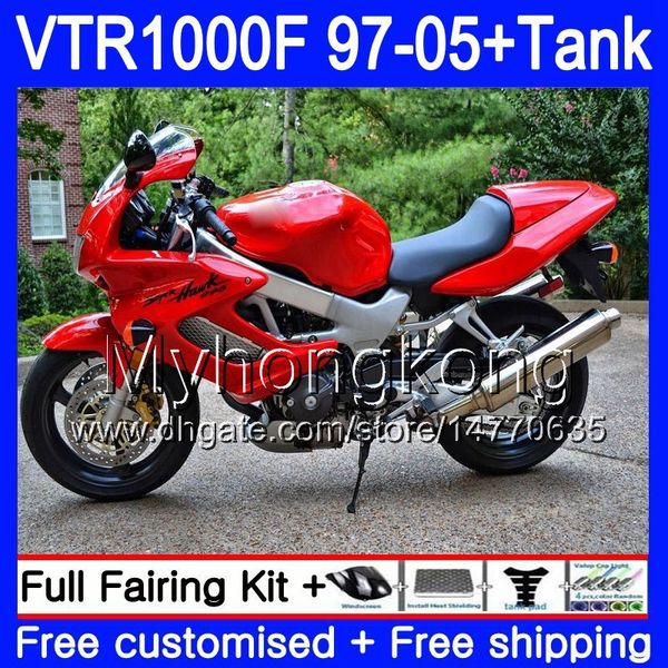 Karosserie + Tank für HONDA SuperHawk VTR1000F 97 98 02 03 04 05 56HM.101 VTR1000 F VTR 1000 F 1000F 1997 Glänzend rot 2002 2003 2004 2005 Verkleidung