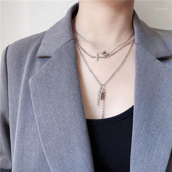 

rongho new hiphop cross chokers necklaces for women metal lock letter coin pendant necklace vintage female bijoux1, Golden;silver