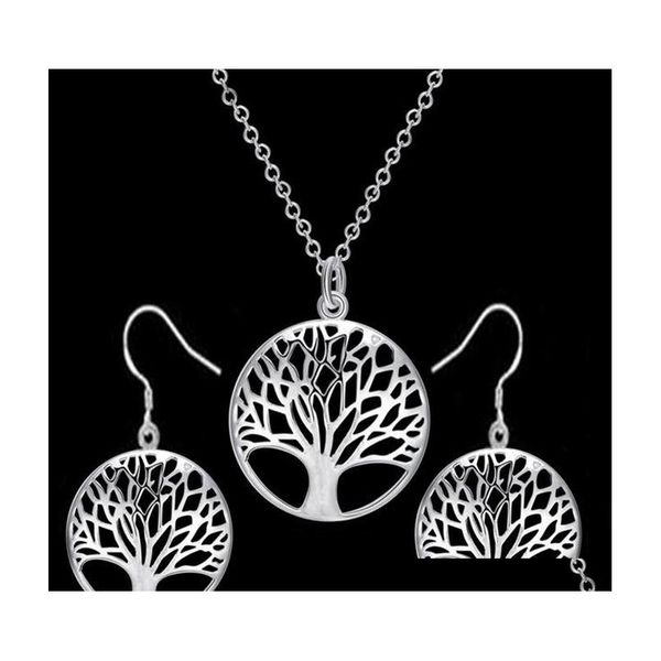 

circle hollowed-out wishing tree pendant tree of life necklace ear pendant tree of life necklace euramerican ornaments mvzcf, Silver