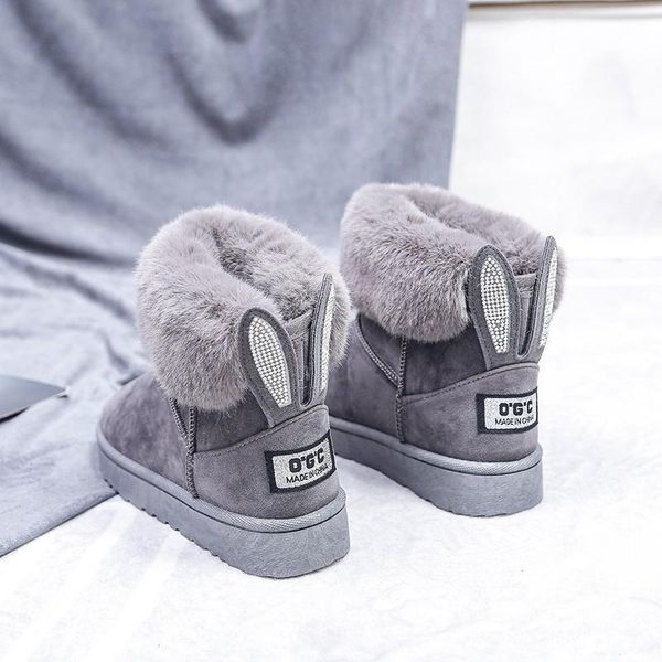 

women boots fur brand winter shoes warm snow boots black round toe casual female slip-on woolen boot sweet flock flats