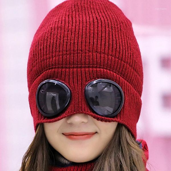 

cycling caps & masks winter knitted goggles beanie leisure thermal fluffy warm ski sports cap heat keeper ear snow cold protector1, Black