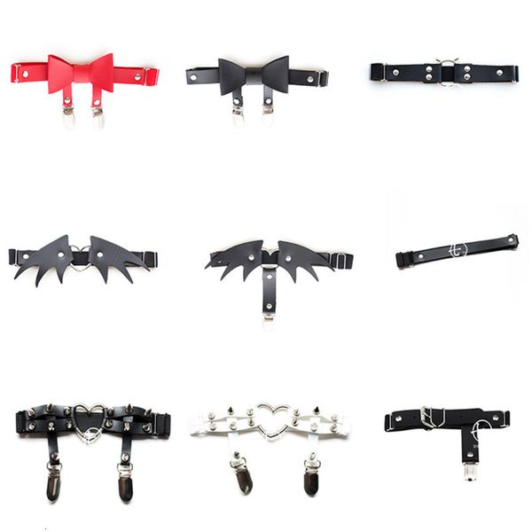 

women elastic leather leg ring garter belt punk heart rivet thigh ring punk goth harajuku leather harness, Black;white