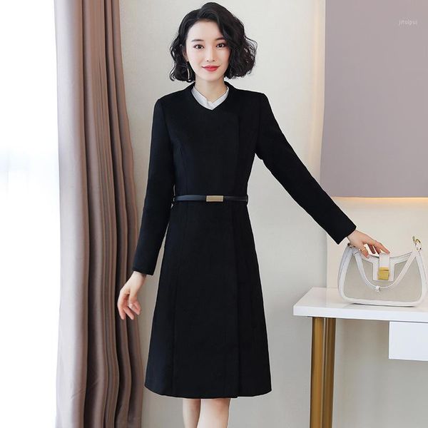 

fashion winter coat women's temperament women's long sleeve round neck woolen womens coats winter1, Black