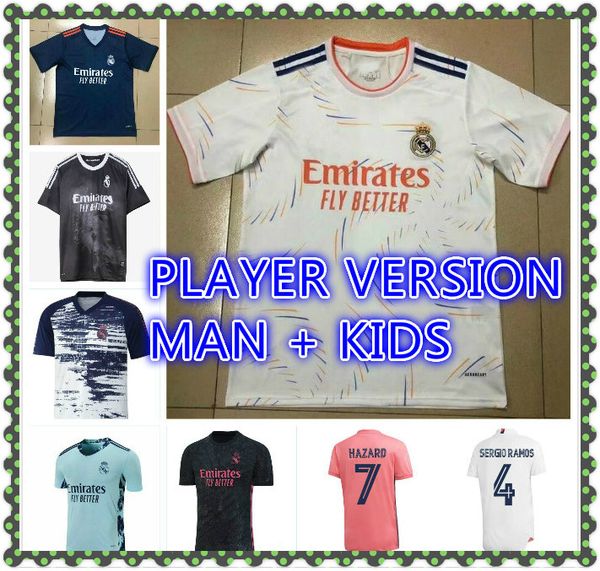 

real madrid jerseys 20 21 22 soccer jersey hazard sergio ramos benzema vinicius camiseta football shirts uniforms kids kit bale 2020 2021, Black;yellow
