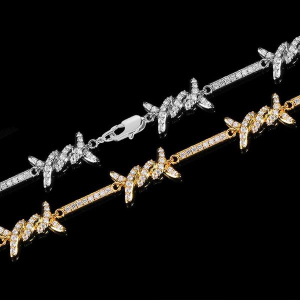 

personalized hip hop ins cuban wire chain full of zircon jewelry thorn necklace, Silver