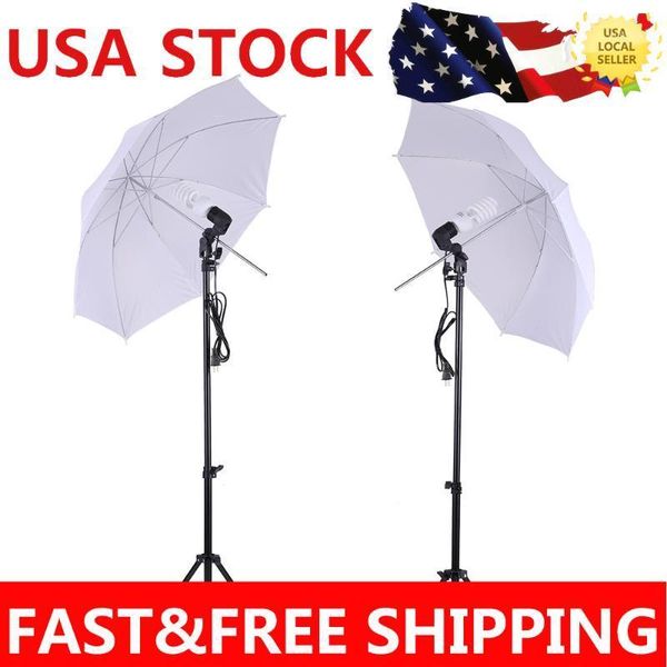 

lighting & studio accessories po kit set 2pcs 2m 6.6ft light stand+2pcs 33" white soft umbrella+45w bulb+swivel socket1
