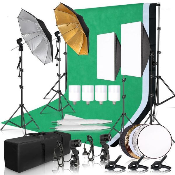 

pgraphy p studio softbox lighting kit with 2.6x3m background frame 3pcs backdrops tripod stand reflector board 4umbrella1