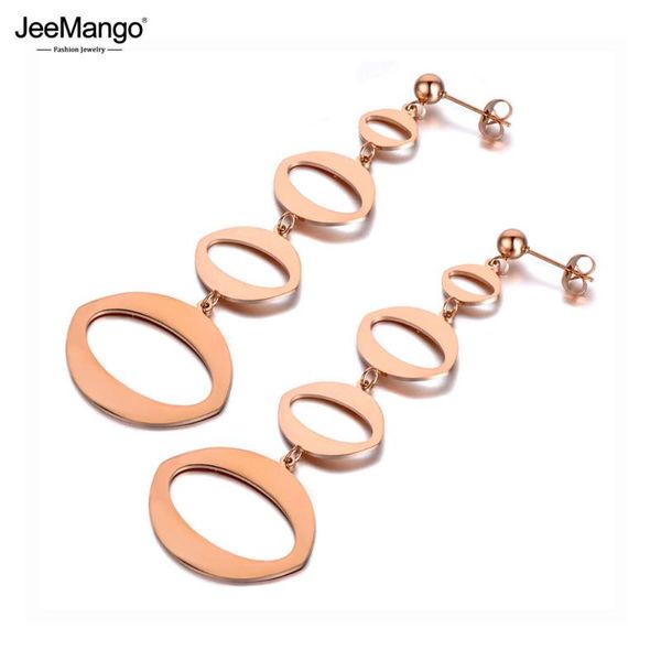 

jeemango bohemia titanium stainless steel geometric drop earrings rose gold creative dangle earrings jewelry for women je19303, Silver
