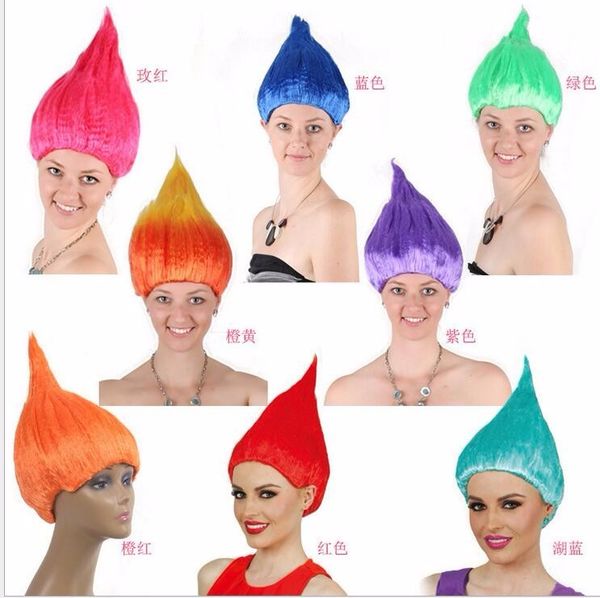 

20pcs trolls poppy wig for kids 36cm wig children cosplay party supplies trolls wig 8 colors birthday party wigs, Black;red
