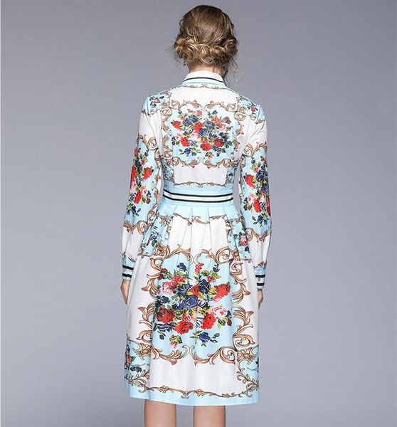 

women's 2020 runway floral maxi shirt long sleeve robe angels horses print striped pleated holiday casual autumn dress y200805, Black;pink