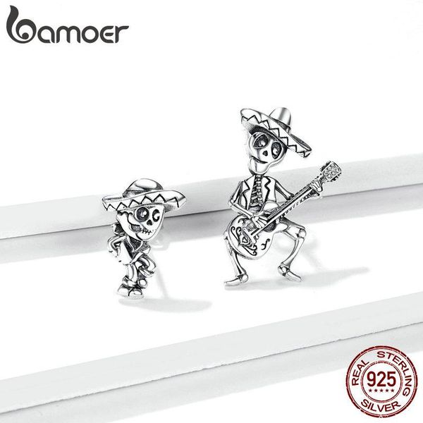 

bamoer серебро серьги стержня для женщин черепа человек с гитарой ювелирные изделия подарок для девушки 925 стерлингового серебра серьги юве, Bronze;silver