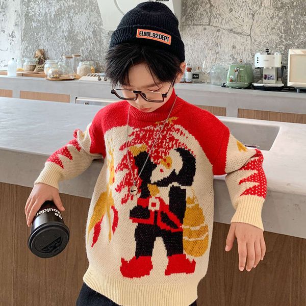 

and wear autumn boys' sweater new round neck bottom coat high collar middle school children's pullover long sve winter, Blue