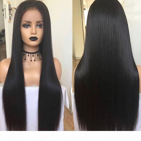 

full lace human hair wigs pre plucked brazilian remy hair lace wig straight lace front wig for baby hair, Black;brown
