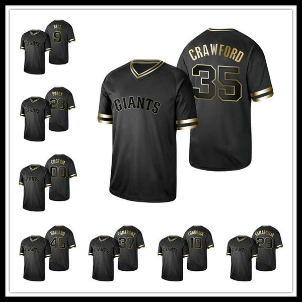 

san francisco giants men 28 buster posey 22 will clark 9 brandon belt black golden baseball jersey