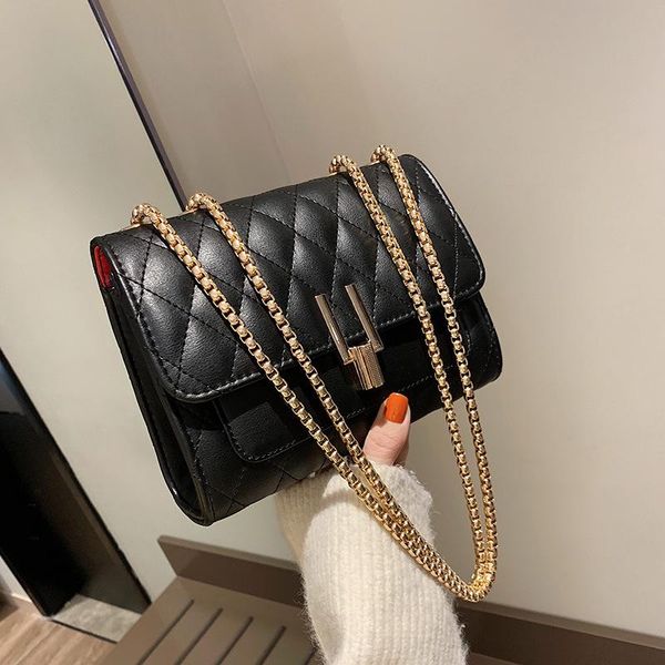 

2021 new ladies bag pu solid color soft leather small black bag messenger simple small chain shoulder