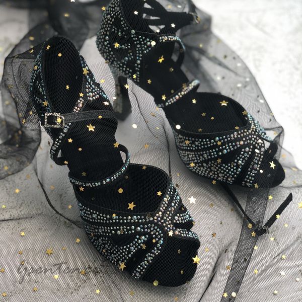 

latin dance shoes woman fabric texture rhinestones salsa shoes 10cm 9cm heels tango bachata kizomba training perform shoes new 201017
