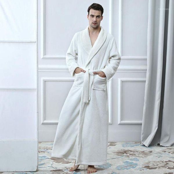 

warm sleepwear white thick flannel men kimono bath robes plus size herren schlafanzug winter thermal long bathrobe dressing gown1, Black;brown