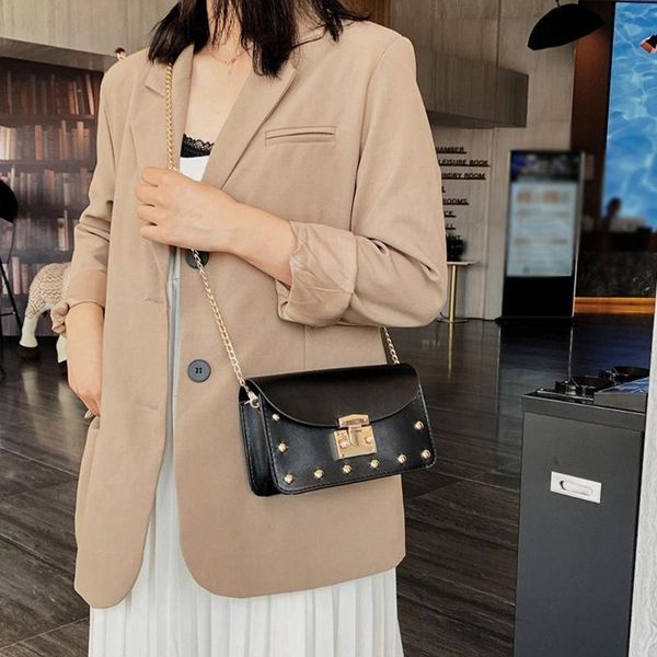 

retro rivets cross body bag for women solid color soft leather small shoulder bag women messenger fashion hasp handbag #15