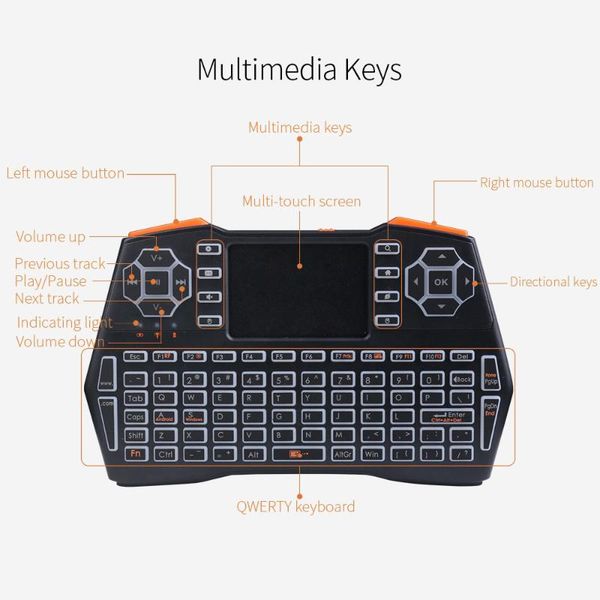 

three-color backlight keyboard 2.4g mini wireless keyboard air mouse with touch pad for laptv box tablet
