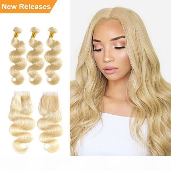 

613 blonde human hair bundles with closure malaysian body wave 3 bundles with closure remy 613 blonde hair extensions, Black
