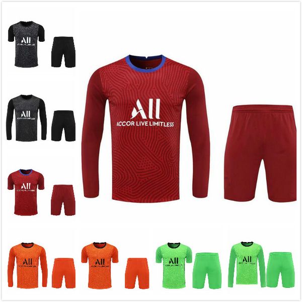 

new 2020 2021 mbappe soccers jerseys long sleeves kit soccer shirt 20 21 1 navas 16 rico goalkeeper youth football uniforms, Black;yellow