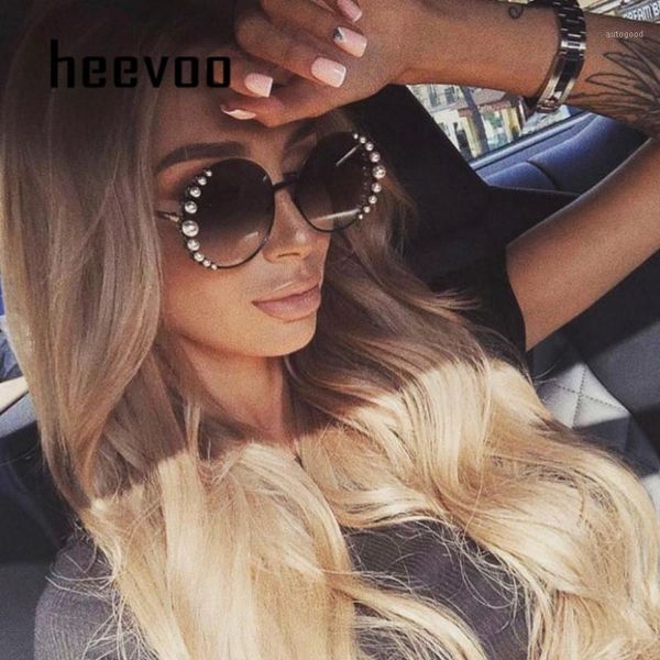 

sunglasses oversized round pearl women luxury vintage brand designer metal luxurious sun glasses gradient uv4001, White;black