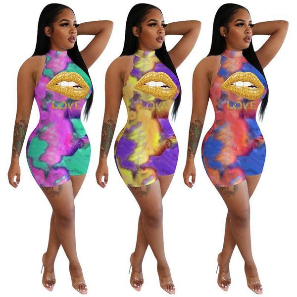 

zkyzwx tie dye lips love print rompers women jumpsuit biker shorts one peice club outfits summer clothes bodycon playsuit1, Black;white