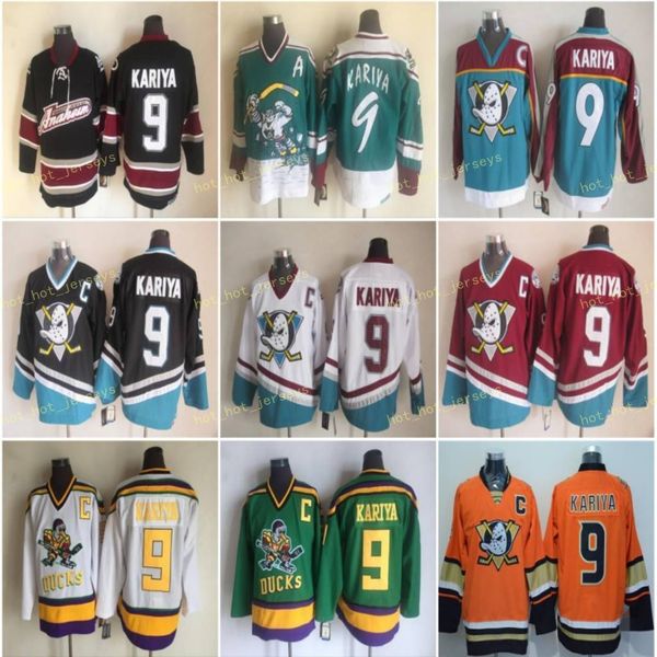 

men anaheim ducks 9 paul kariya jersey ice hockey paul kariya vinatge jerseys stitched mighty purple orange white black, Black;red