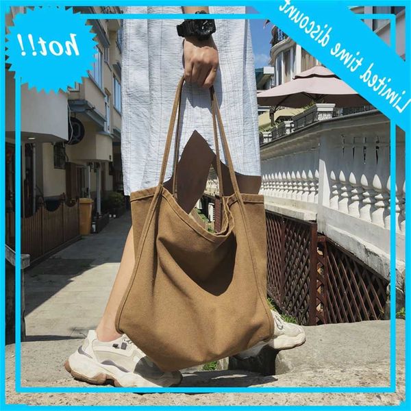 

2020 spring new canvas women's korean solid color shoulder bag simple large capacity handbag