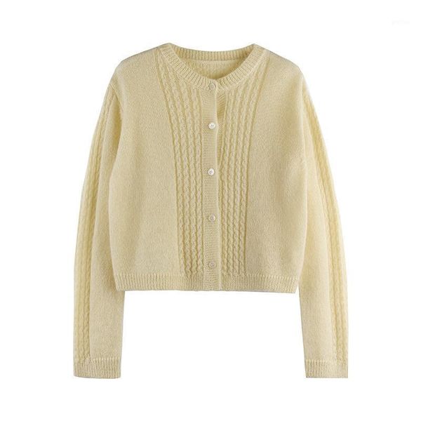 

2020 autumn new mohair round neck cardigan women's loose korean-style gentle wind short wool sweater coat1, White
