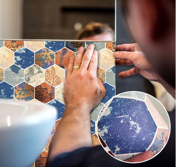 

28cm*19cm imitation leather thickened adhesive ceramic tile mosaic wall stickers 3d stone pattern wall pvc self-adhesive wallpaper bathroom