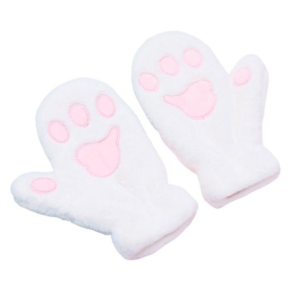 

five fingers gloves women winter fuzzy plush full finger cartoon cat windproof ski mitten, Blue;gray