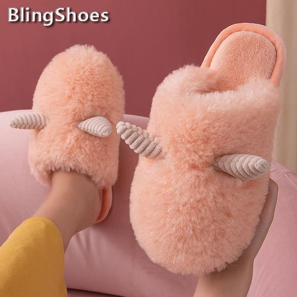 

2020 new fashion warm warm plush indoor slippers women home slipper anti-slip cartoon fur soft lovers winter shoes ladies slides, Black
