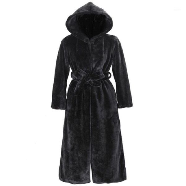 

oversized hooded large size new long solid color faux fur coat winter warm 2019 casual long sleeve fur jacket women outwear coat1, Black