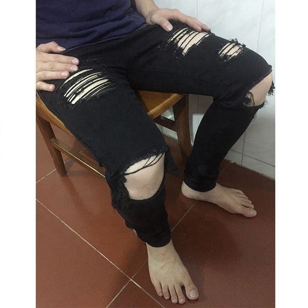 

oem pent style stock dropshipping ripped skinny black jeans men