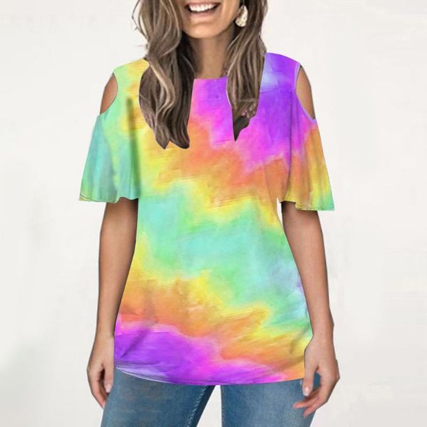 

cold shoulder plus size shirts women 2020 summer fashion short sleeve gradient print plus size shirts chemisier femme1, White