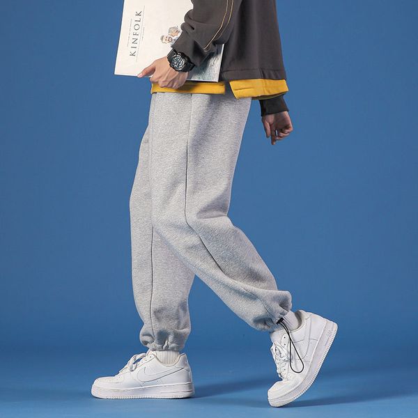 

2021 new autumn plus gray velvet male sport loose-fitting korean-style feet nine stitches hip pants jobo, Black