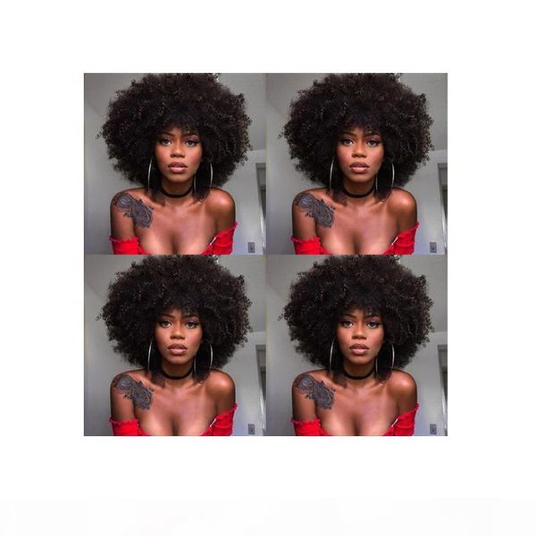 

new women's lndian hair african american short kinky curly full wig simulation human hair curly black wig for lady with bang