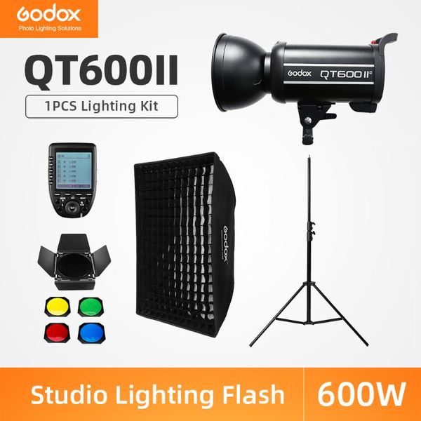 

godox qt600ii 400ws professional studio flash strobe + 2.8m light stand + 70x100cm grid softbox trigger barn door kit