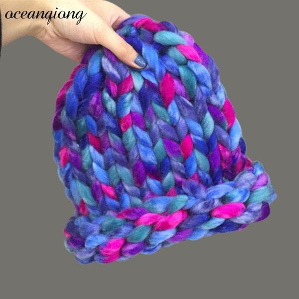 

beanie/skull caps 2021 women knitted winter hats twist thick warm cap large coarse lines cable for beanie skully female, Blue;gray