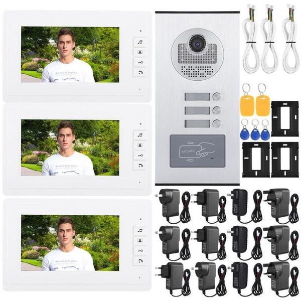

video intercom 7 inch hd ir video intercom doorbell one camera with three monitor peephole1