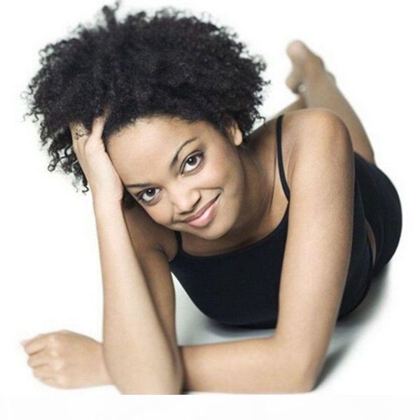 

kinky завитые парик камбоджийский полные парики шнурка 130% плотность 1 # короткие remy человеческих волос парики для женщин, Black;brown