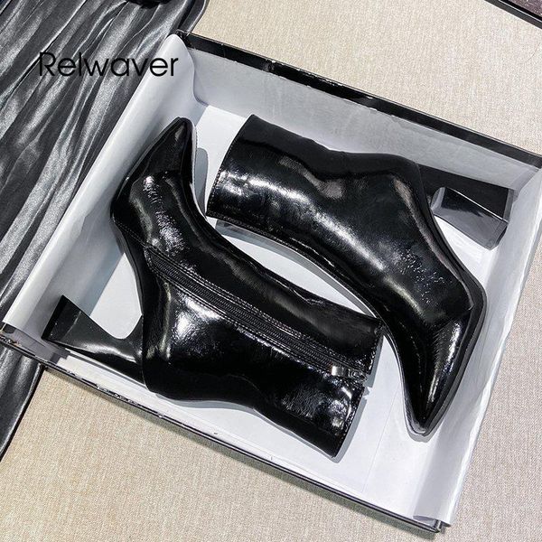 

high-heeled women boots 2021 autumn winter european american thick heel ankle boots square toe zipper women pu leather shoes, Black