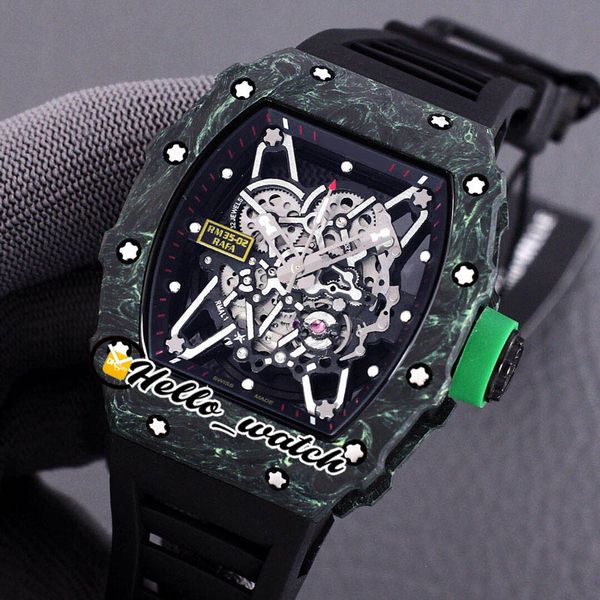 

new rm35-02 rafael nadal mens watch miyota automatic skeleton dial green luminous carbon fiber case rubber sport watches hello_watch, Slivery;brown
