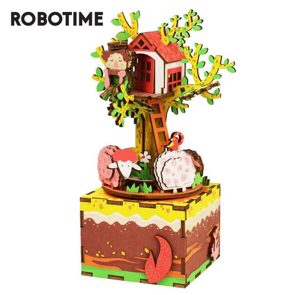 

для box 3d diy деревянные игрушки ассамблеи вращающийся день рождения дети robotime головоломка модель musical музыка наборы am408 строитель